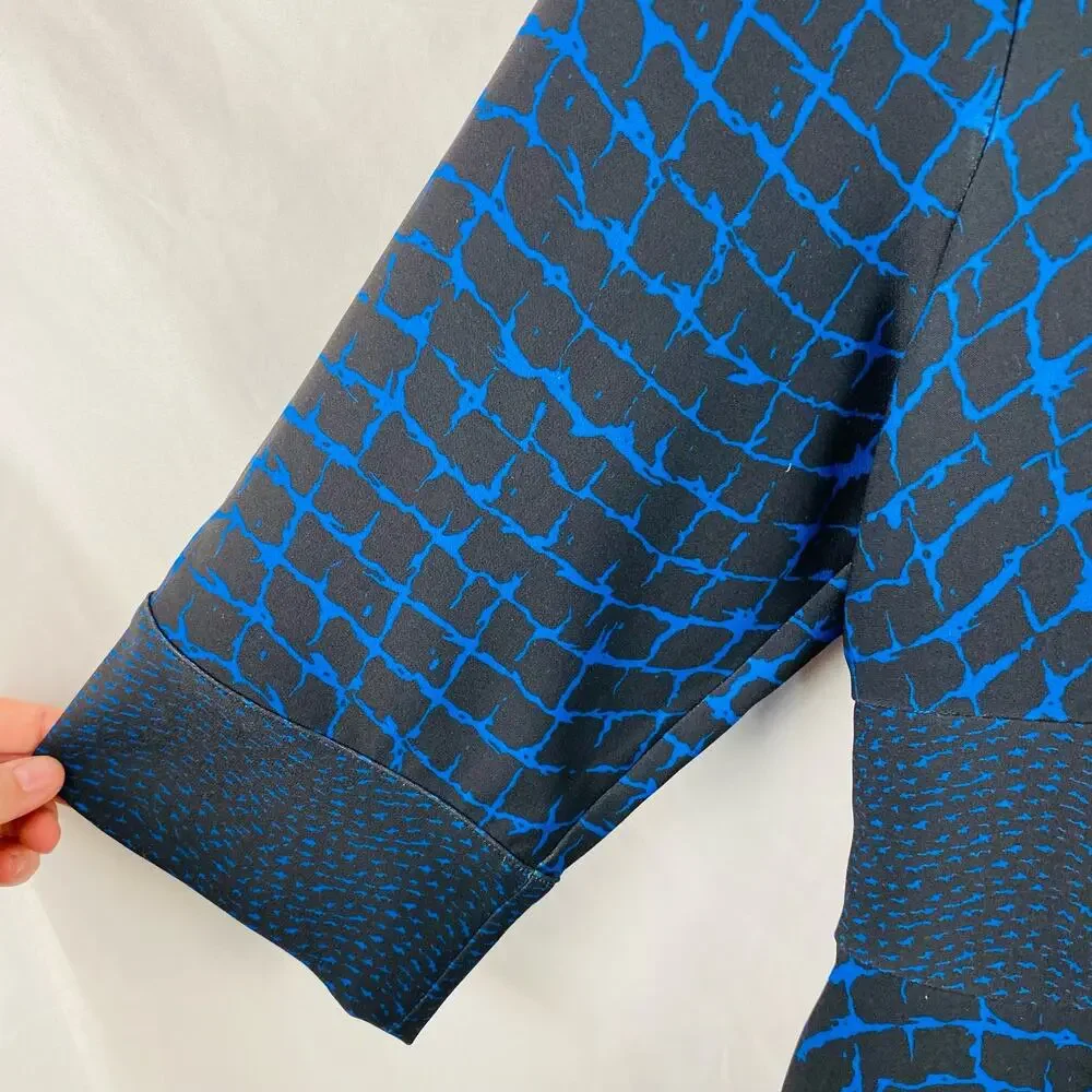 J. Peterman Black &‎ Blue Patterned Knee Length Career Dress 12 Office Modest